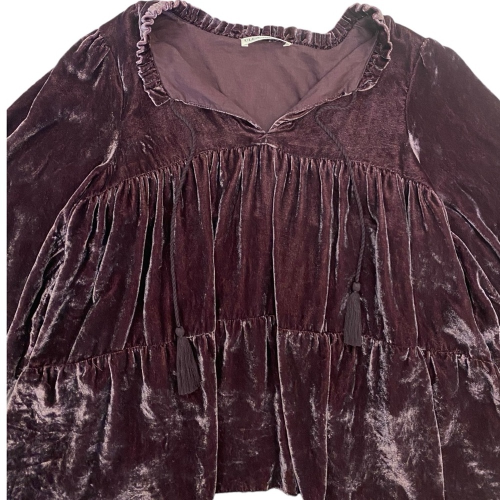 Ulla Johnson Mulberry Velvet Ruffle Lavinia Blouse in Dark Purple Size 2 - Picture 4 of 9